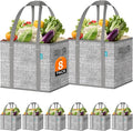 Fab totes Reusable Grocery Bags, Large Foldable Shopping Tote Bags with Reinforced Handles & Hard Bottom,8 Pack, Grey