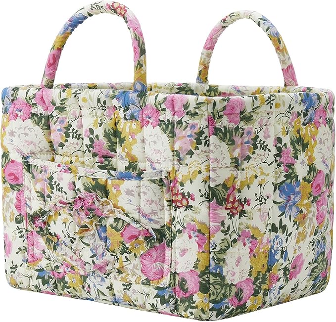Boho Fabric Storage Basket, Large Capacity Laundry Basket, 12.2'' x 10.23'' x 10.23'' Collapsible Laundry Hamper with Easy Ca