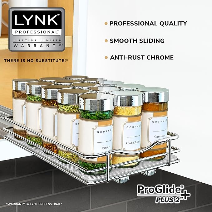 LYNK PROFESSIONAL® Pull Out Spice Organization for Cabinets - 6-3/8 inch Wide – Spice Rack for Inside Cabinets, Slide Out Spi