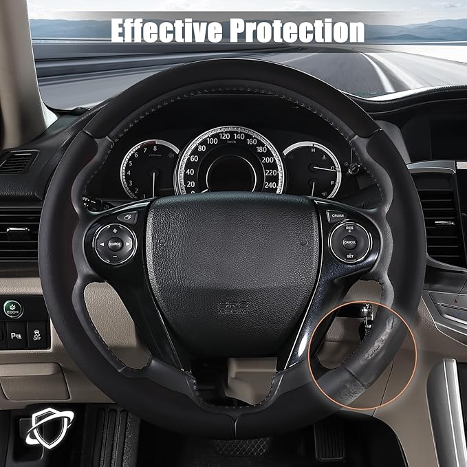 Aimato Customized Steering Wheel Cover for Honda Accord 2013-2017/Pilot 2016-2018/Crosstour 2013-2015, Thin,Anti-Slip,Scratch-Resistant Exclusive Car Accessory for Honda, Black