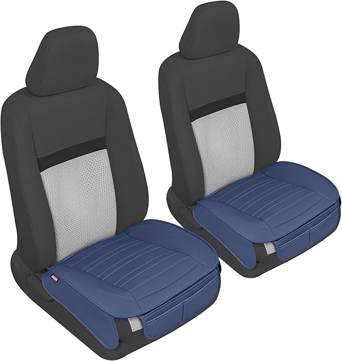 Motor Trend Seat Covers for Cars Trucks SUV, Faux Leather 2-Pack Blue Padded Car Seat Covers with Storage Pockets, Premium In