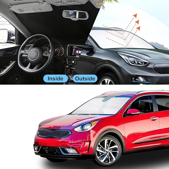 Front Windshield Sun Shade Foldable Car Front Window Sun Shade Windshield Shade Custom Fit for 2017-2022 Kia NIRO Block UV Rays Car Accessories Heat Keep Cooler