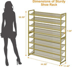 Large Shoe Rack 8 Tier Shoe Organizer, Heavy Duty Metal 4-Tier Stackable Shoe Storage Vertical Shoe Rack for Closet Front Doo
