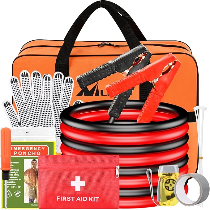 Nilight Car Emergency Kit with Jumper Cable Air Compressor Tire Repair Essential Tools First Aid Alligator Connector Electric