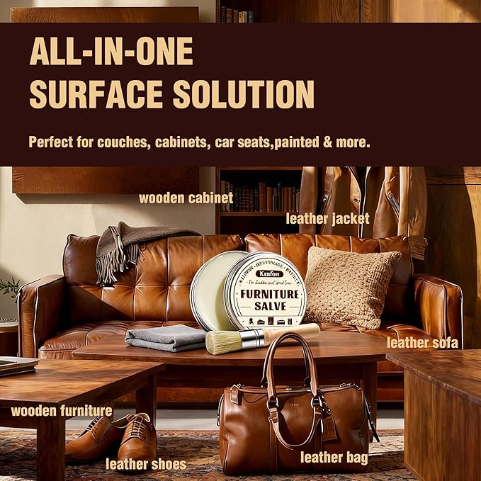 Leather & Furniture Repair Salve 2 Pack, Furniture Salve with Brush for Leather Wood, Leather Conditioner Help Prevent Cracki