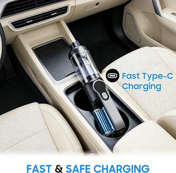 Cordless Handheld Car Vacuum Cleaner for Car Interior, Strong Suction Portable Vacuum for Pet Hair & Quick Home Cleaning, Rec