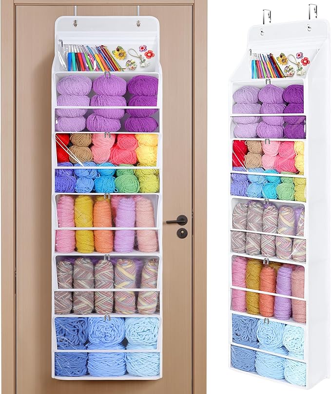 Univivi Hanging Yarn Storage Organizer with 6 Zipper Closure Compartments, Large Capacity Knitting Organizer Storage, Over th