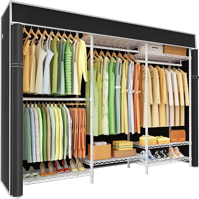Ulif E13C Heavy Duty Closet Organizer System，Freestanding Clothing Racks for Hanging Clothes，Adjustable Garment Rack 63" W x 