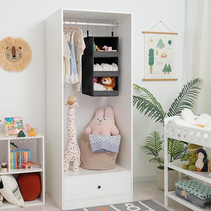 GRANNY SAYS 3-Shelf Hanging Closet Organizer, Collapsible Closet Hanging Shelves, Nursery Hanging Organizer, Black, 29 ½" H X