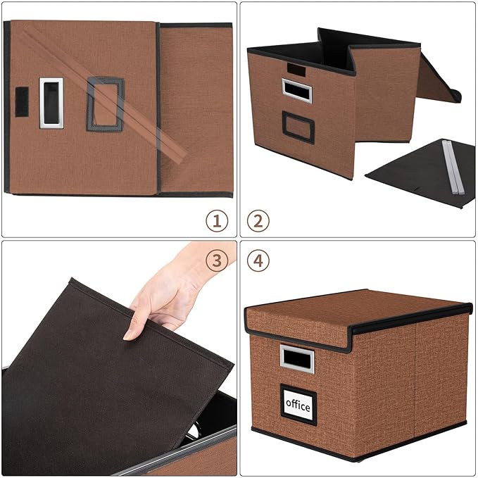 Huolewa Upgrade Portable File Organizer Box with Lid,Large Linen Hanging Office Document Storage Box with Lid,Collapsible Fil