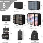 8 Set Packing Cubes for Travel,Suitcase Organizer Bags for Luggage with Shoe & Hanging Toiletry Bag, Vacation Essentials & Ac