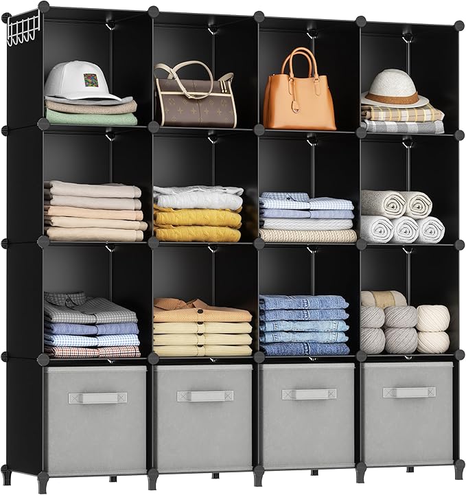 HOMIDEC Closet Organizers and Storage, 16 Cube Storage Organizer, Closet Organizer Bookshelf Cubes Shelves for Clothes, Bedro