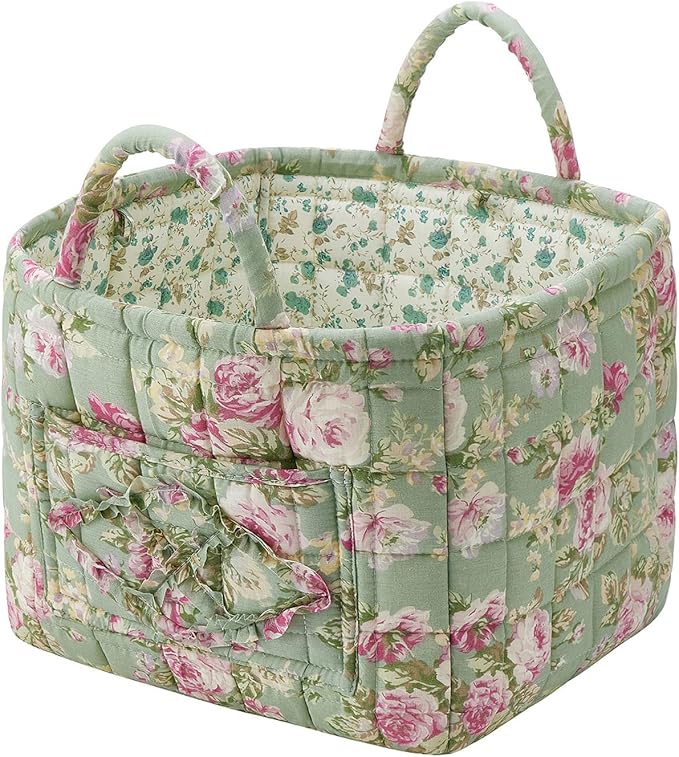 Boho Fabric Storage Basket, Large Capacity Laundry Basket, 12.2'' x 10.23'' x 10.23'' Collapsible Laundry Hamper with Easy Ca