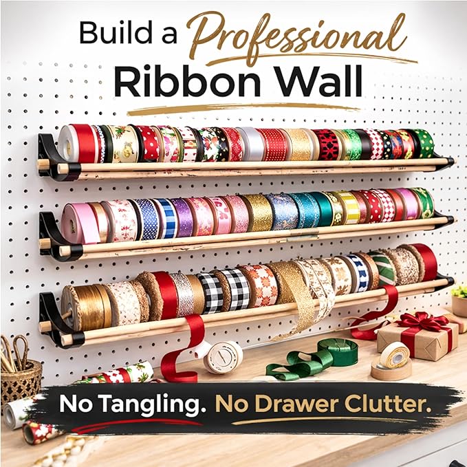 PEGGY Pegboard Accessory Hook and Dowel Organizer Storage for Tape, Steel Wire Spools, Ribbon, Crafts, Hobby, 12” kit (3PK Wh