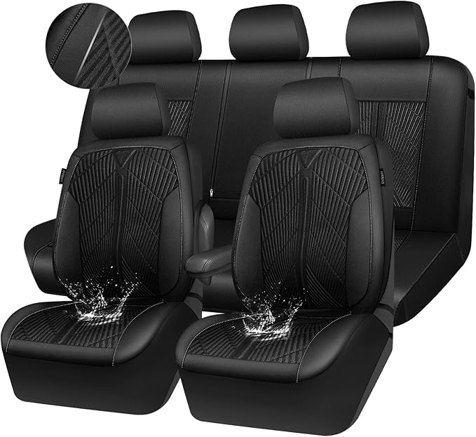 CAR PASS Leather Oxford Car Seat Covers Full Set, All-Weather Non-Slip Durable, Universal Fit for SUVs Sedans Trucks Vans Aut
