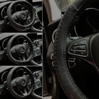 Moyishi Top Leather Steering Wheel Cover Universal Fit Soft Breathable Steering Wheel Wrap (Black)