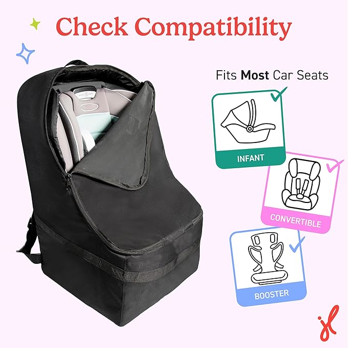 J.L. Childress Padded Backpack Car Seat Bag - Car Seat Travel Bag for Airplane, Cover Fits Most Baby & Infant Carriers & Boos