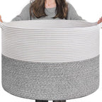 INDRESSME Large Storage Basket, 21.7'' x 13.8'' Cotton Rope Blanket Basket Living Room, Toy Organizers and Storage with Handl