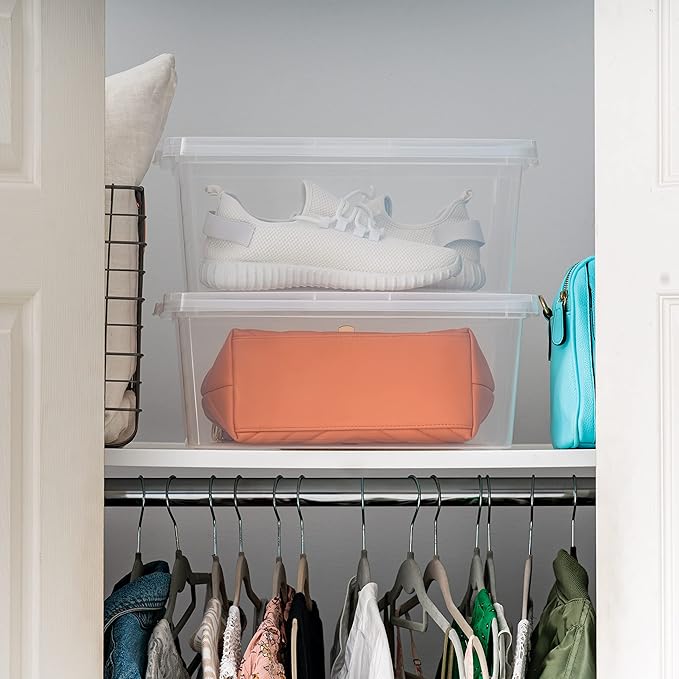 IRIS USA 4-Pack Storage Bins with Lids, 15 Quart, Shoe Boxes Clear Stackable Containers Organize Shoes Closet Shelves, Classr