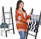 Blanket Ladder for Living Room and Bedroom, 4ft 4-Tier Wall Leaning Laminate Snag Free Construction (Black) Rustic Decorative