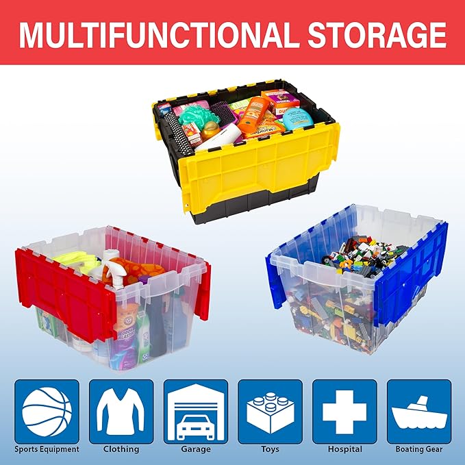 Akro-Mils KeepBox 18 Gallon Storage Container, Nesting and Stackable Plastic Storage Box with Lid Attached, Clear Tote for Ga