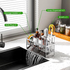 Cisily Extra Large Silver Kitchen Sink Caddy Organzier with High Brush Holder, Sponge Holder for Sink, 304 Rustproof Stainles