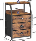 Furnulem Nightstand with 3 Drawers and 2-Tier Shelf, Fabric Small Dresser Organizer Vertical Storage Tower for Bedroom, Close