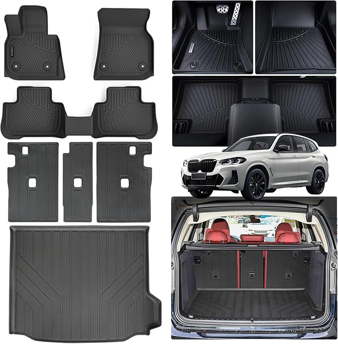 Floor Mats Backrest Mat for BMW X3 2018-2024（Not Fit 2025） & Trunk Mat,TPE All Weather Protection Car Floor Liners with Cargo Liners