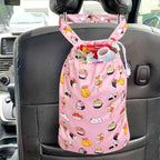 Waterproof Car Trash Bag Reusable Portable Garbage Can with Drawstring Top Adjustable Hanging Strap Leakproof & Washable for Cars SUVs & Trucks (Happy Sushi)