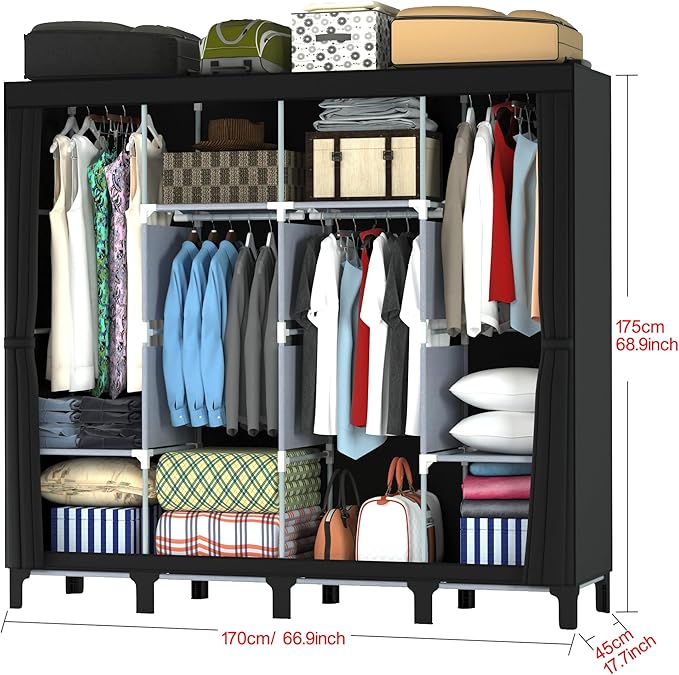 Non-Woven Wardrobe, No Tools Required, Large Capacity, Easy Assembly, Movable, Storage Rack, Waterproof, Dustproof, Stain Res