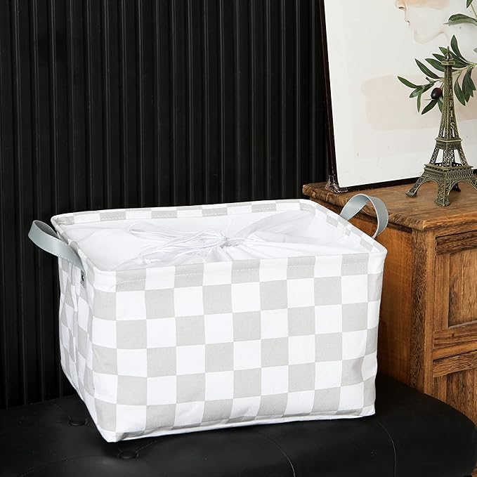 Hinwo Large Canvas Fabric Storage Basket with Handles, 33L/8.6-Gal Rectangle Bin, Collapsible Storage Box, Clothes, Toys, Bla