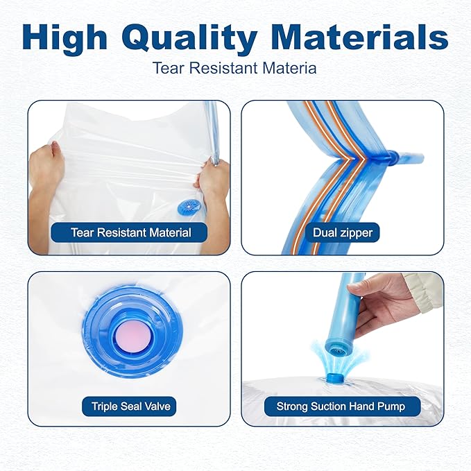 HOUSE DAY 10 Small Vacuum Storage Bags with Pump,Space Saving Vacuum Seal Bags For Clothing Travel, Vacuum Storage Bags For C