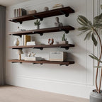 Industrial Pipe Wall Wood Shelves,Real Wooden Shelves 60" in Walnut Color with 11.8" Extra Width, Modern Floating Shevles Boo