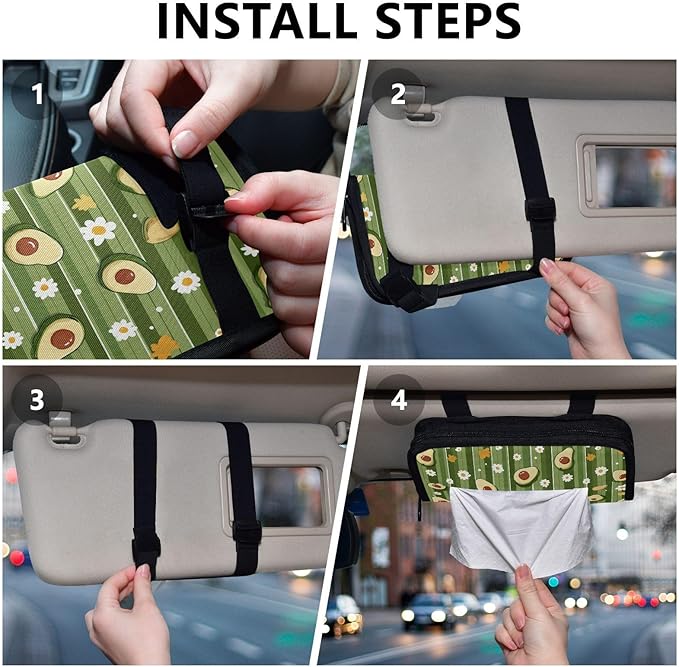 Car Tissue Holder Car Visor Organizer Tissue Box Holder for Car Sun Visor Organizer with Car Vehicle Accessories Essentials Interior for Women Men Green Striped Halved Avocados Daisy