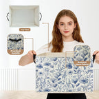 Blue and White Floral Storage Box Bins, Chinoiserie Flower Botanical Collapsible Storage Basket Organizer for Bedroom Laundry