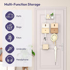 SWTYMIKI Over The Door Purse Organizer - Wall Mounted Handbag Organizer with 10 Hooks and Metal Basket, Hanging Purse Storage