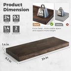 RICHFOCUS Elm Floating Shelves for Wall - 24" W x 9.3" D Rustic Solid Wood Shelves with Invisible Bracket, Wall-Mounted for L