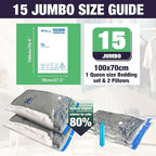 HIBAG 15 Jumbo Vacuum Seal Bags for Clothing, Vacuum Storage Bags for Clothes, Comforters, Blankets, Bedding (15J)