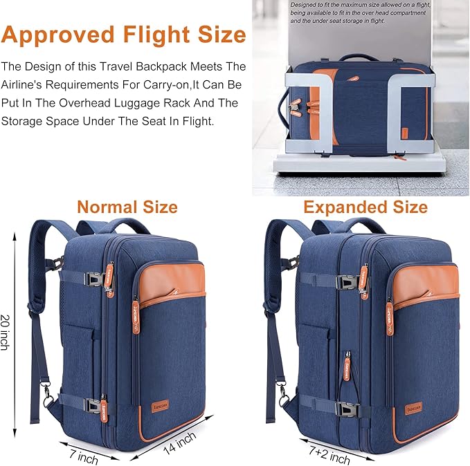 Lumesner Carry on Travel Backpacks, Extra Large 40L Flight Approved Bag for Men & Women,Expandable Suitcase Backpack With 4 P