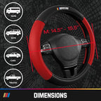 NASCAR Steering Wheel Cover, Two-Tone Red Leather Patchwork, Universal Fit 14.5"-15.5" Steering Covers for Cars, Anti-Slip, S