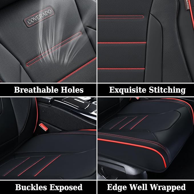 Coverado Seat Covers Full Set, Seat Covers for Cars, Car Seat Cover, Car Seat Protector, Nappa Leather Car Seat Cushion, Wate
