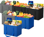 Lifewit Reusable Grocery Bags, Heavy Duty Foldable Shopping Bags with Reinforced Handles, Extra Large Utility Tote Stay Open, Sturdy Standing Carry Box for Kitchen, Car Trunk, 24L Mixed Color, 6 Packs