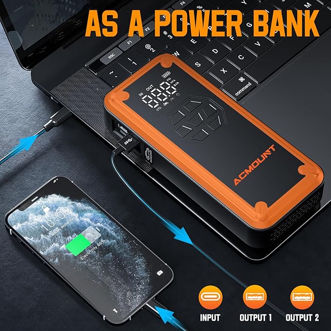 Jump Starter with Air Compressor, Acmount 5000A Car Battery Jump Starter with 150PSI Tire Inflator for Up to 9.0 Gas/8.0L