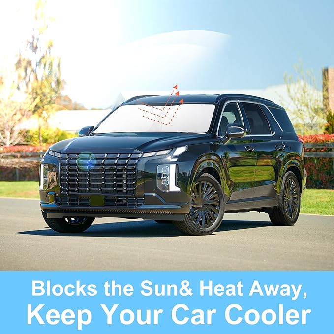 TINGLU Sun Shade for Hyundai Palisade 2020-2025 2026 Accessories Windshield Sun Shade Window Shade UV Rays Protection Sun Visor Cover with Steering Wheel Sunshade Storage Bag