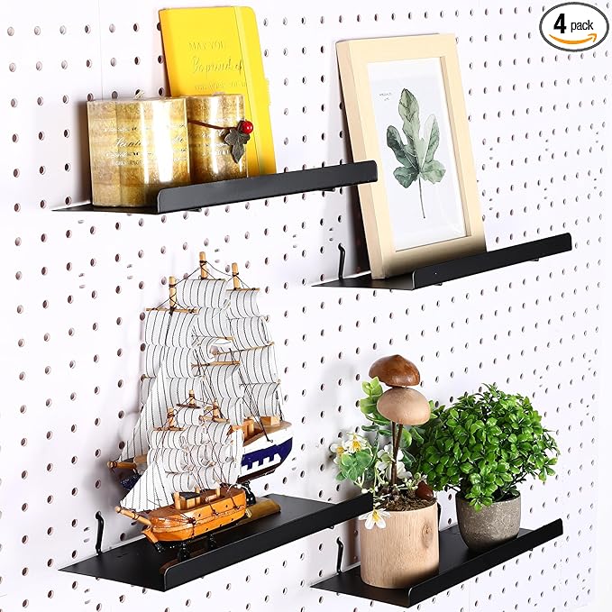 Beeveer 4 Pcs Pegboard Shelves Wall Organizer Brackets Pegboard Steel Tray Accessories Organizing Tools for Craft Garage Nurs