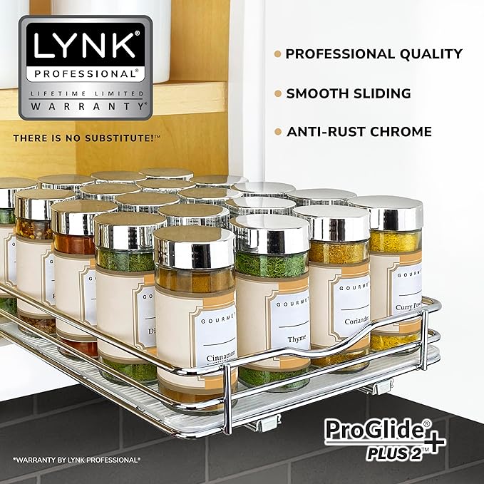 LYNK PROFESSIONAL® Pull Out Spice Organization for Cabinets - 8-3/8 inch Wide – Spice Rack for Inside Cabinets, Slide Out Spi