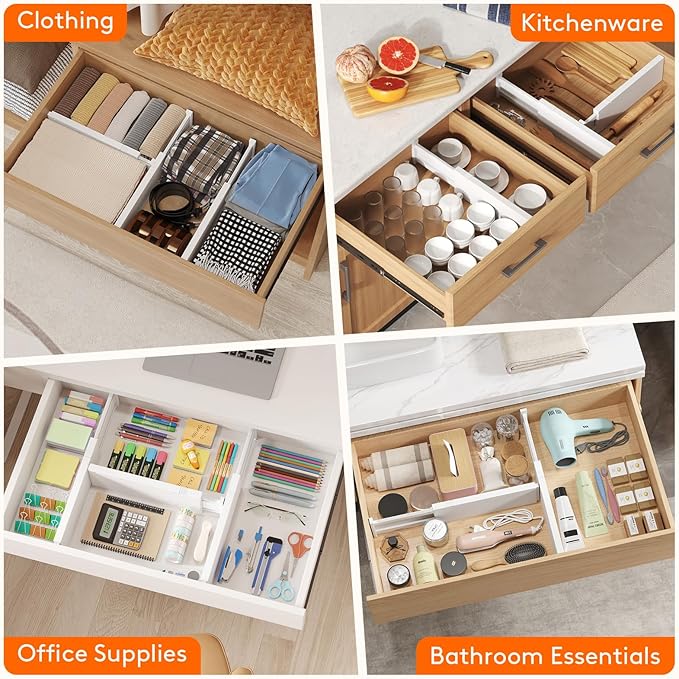 Lifewit 5 Pack 4" High Drawer Dividers 34-56cm/13.5-22" Adjustable Drawer Organizer for Clothes/Utensils, Expandable Drawer S