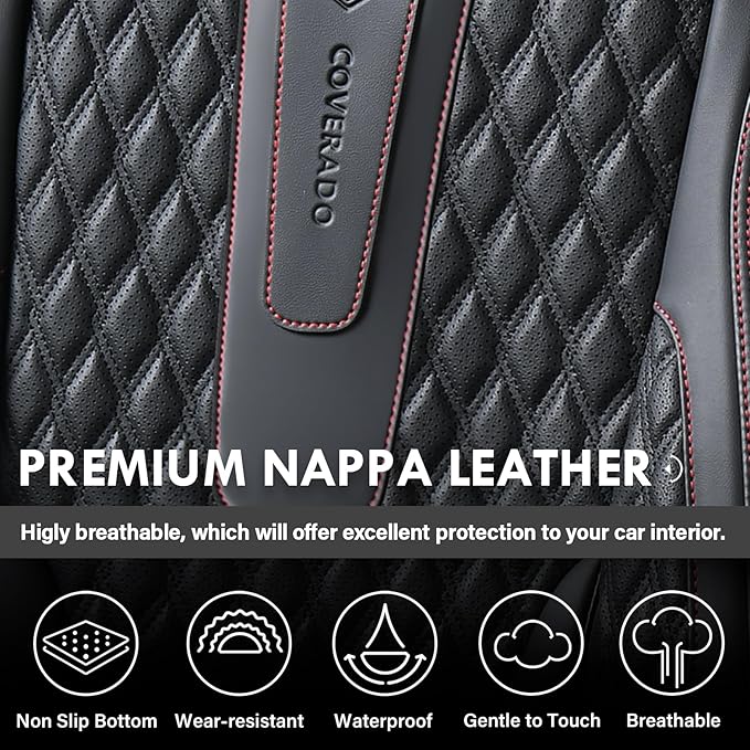Coverado Front Seat Covers, Car Seat Covers Front Seats, Nappa Leather Seat Covers for Cars, Waterproof Seat Covers with Lumb