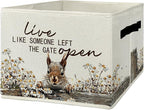 Rustic Squirrel Storage Bins & Boxes with Handles, Farmhouse Squirrel Foldable Basket for Organizing, Live Like Someone Left 
