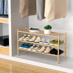 ROMGUAR CRAFT 3-Tier Bamboo Long Shoe Rack, Free Standing Wood Shoe Shelf Storage Organizer for Closet Entryway Stackable 35"
